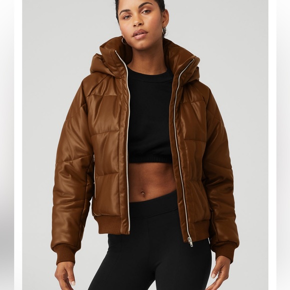 ALO Yoga Faux Leather Boss Puffer Jacket, Toasted Almond Sz XS NWT PRICE FIRM - Picture 9 of 16